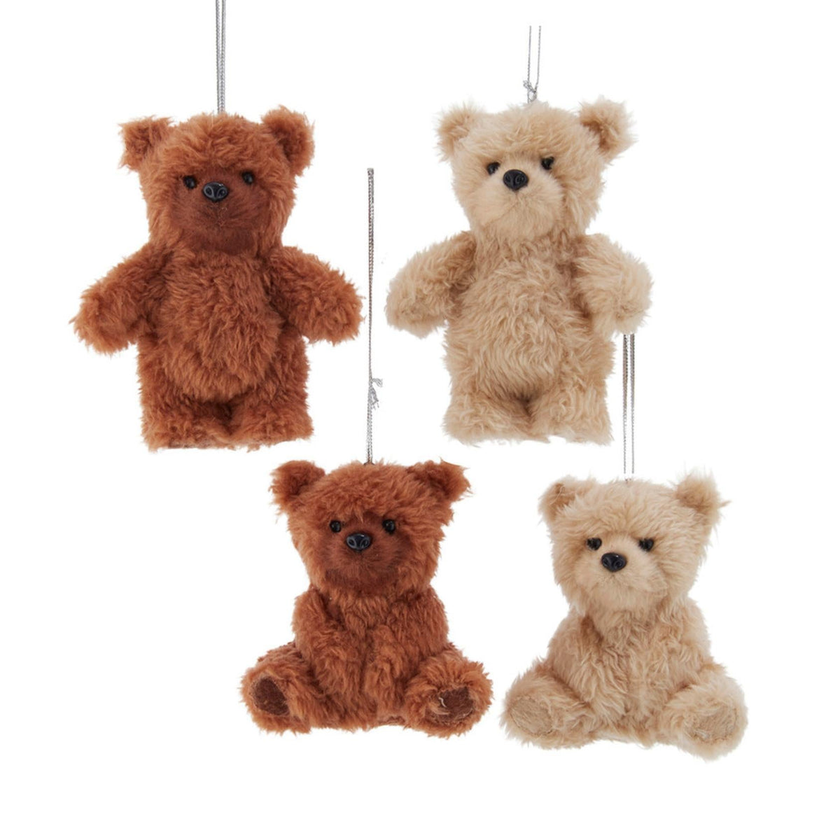 1.8-3.9"plastic fuzzy brown & tan teddy bear orn 4/asstd