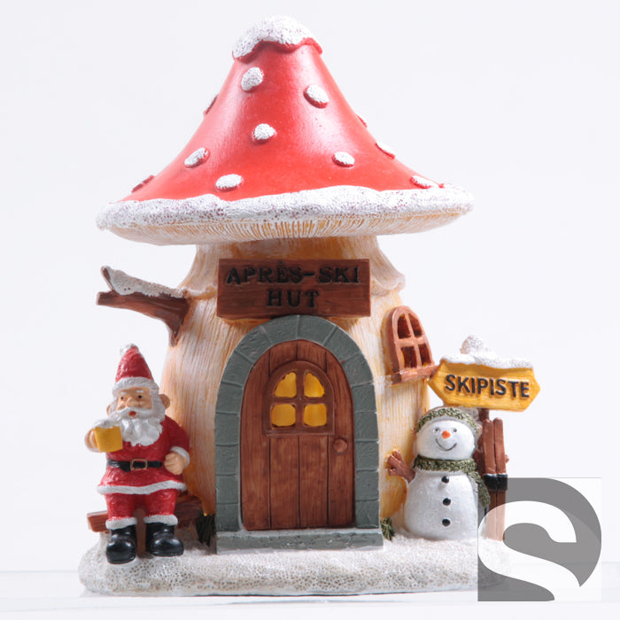 farmwood x-mas village paddenstoel huisje met led 13x12x16.5 cm