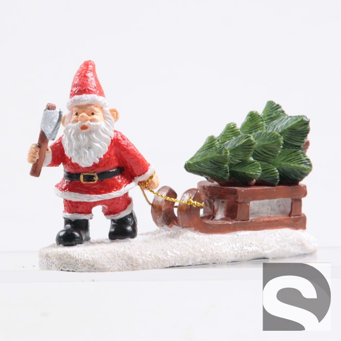 farmwood x-mas village kabouter met kerstboom op slee 10x4x7 cm