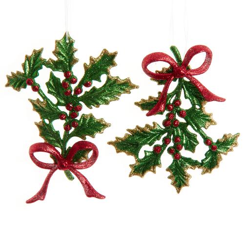 4.8-5.2"plastic holly leaf orn 2/a