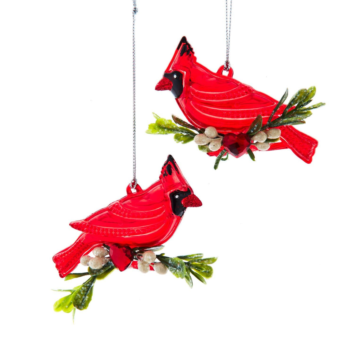 3.3"red cardinal on branch orn 2/a