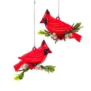3.3"red cardinal on branch orn 2/a