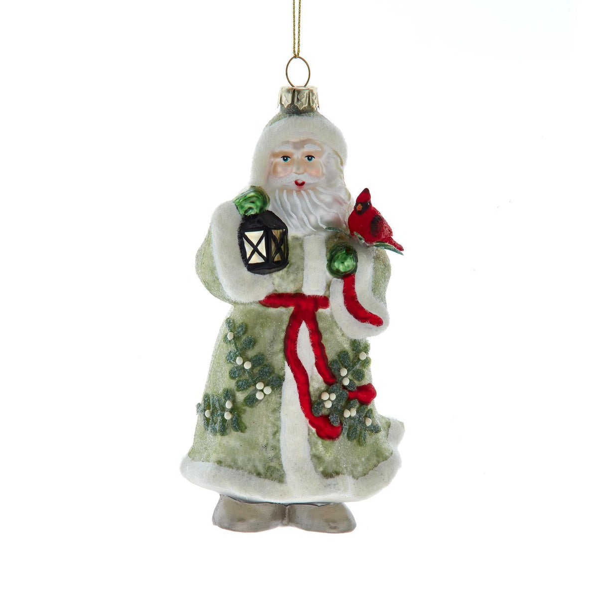 6"mistletoe kisses glass santa orn