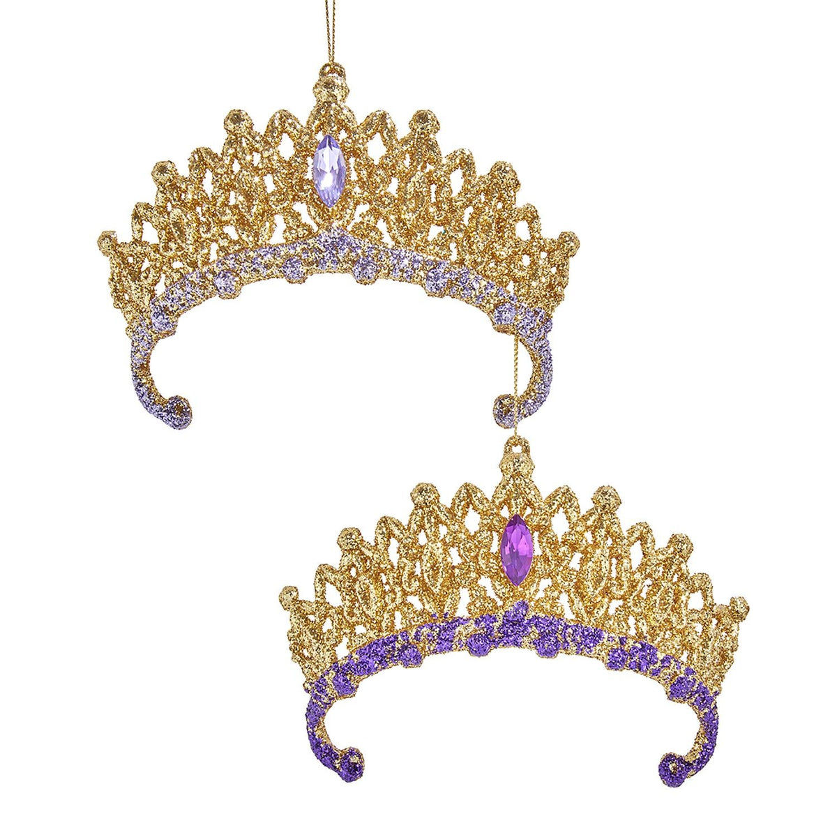 4.3"plastic purple & gold crown orn 2/asstd.