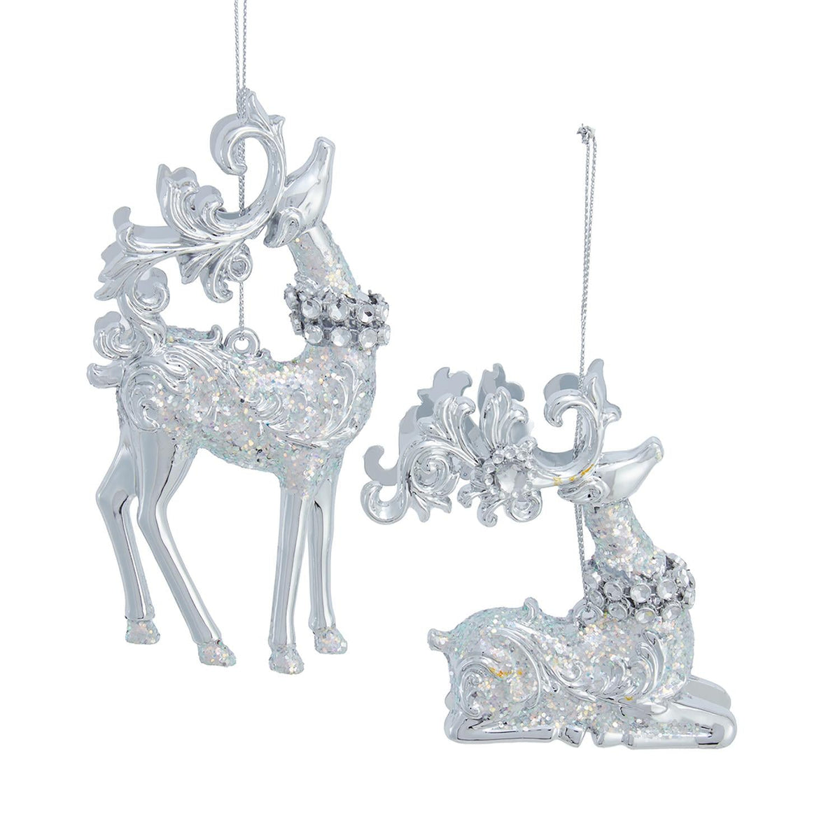 3.5-5.5"plastic silver deer orn 2/asstd