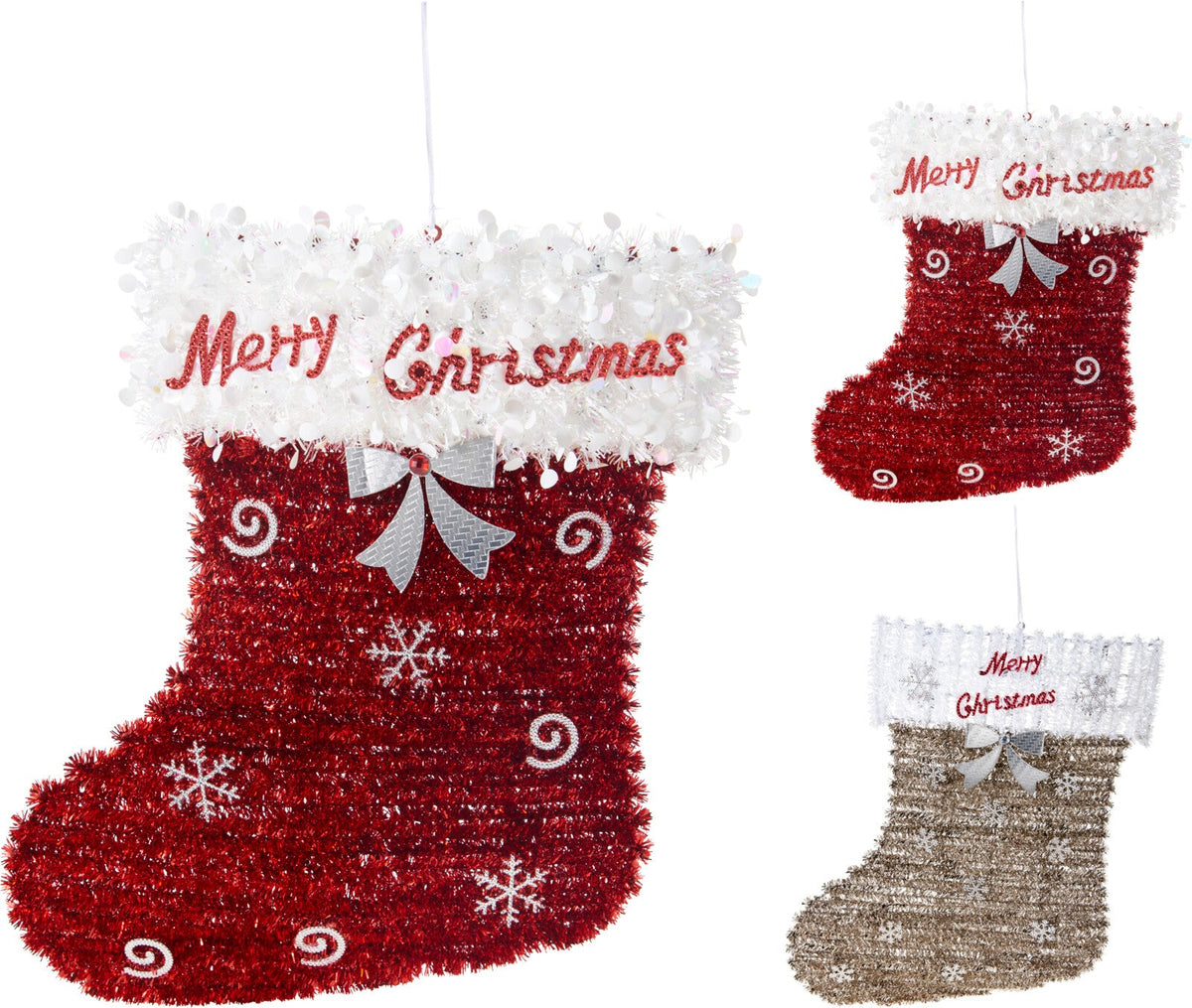 tinsel kerstsok 47cm 2ass