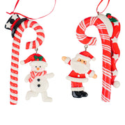 4.875"-5"h clay dough candy cane w/ snta/ snowman orna x 2.