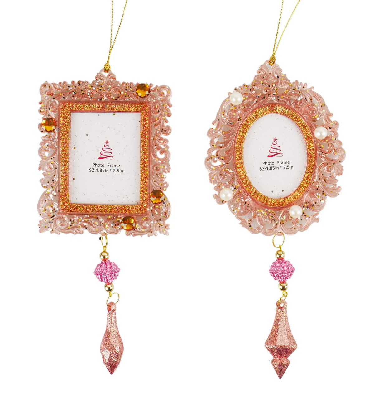 6.6" photo frame w/ dangle ornament x 2.