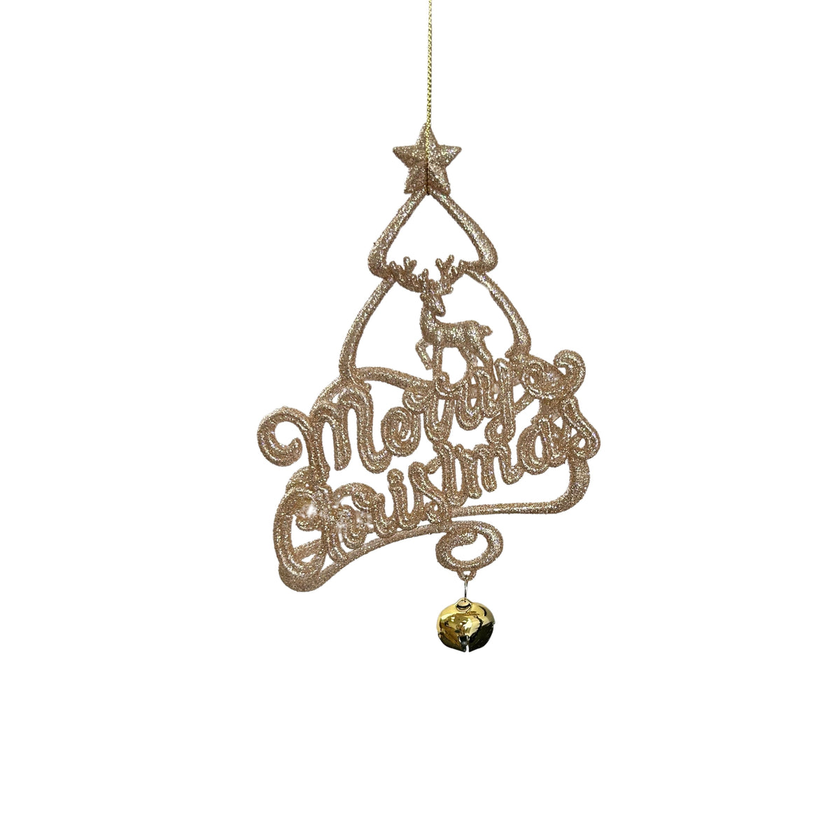 plastic tree w/merry christmas plaque + bell orn