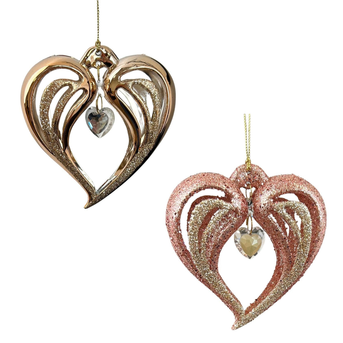 plastic hollow out heart w/dangle orn 2/a