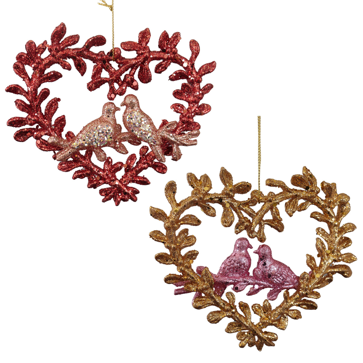plastic heart w/birds orn 2/a