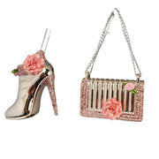 plastic handbag & high heel orn x 2.