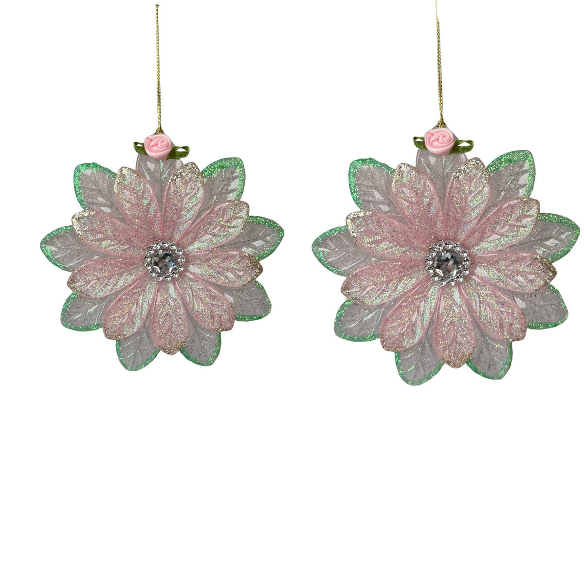 plastic flower orn x 2.